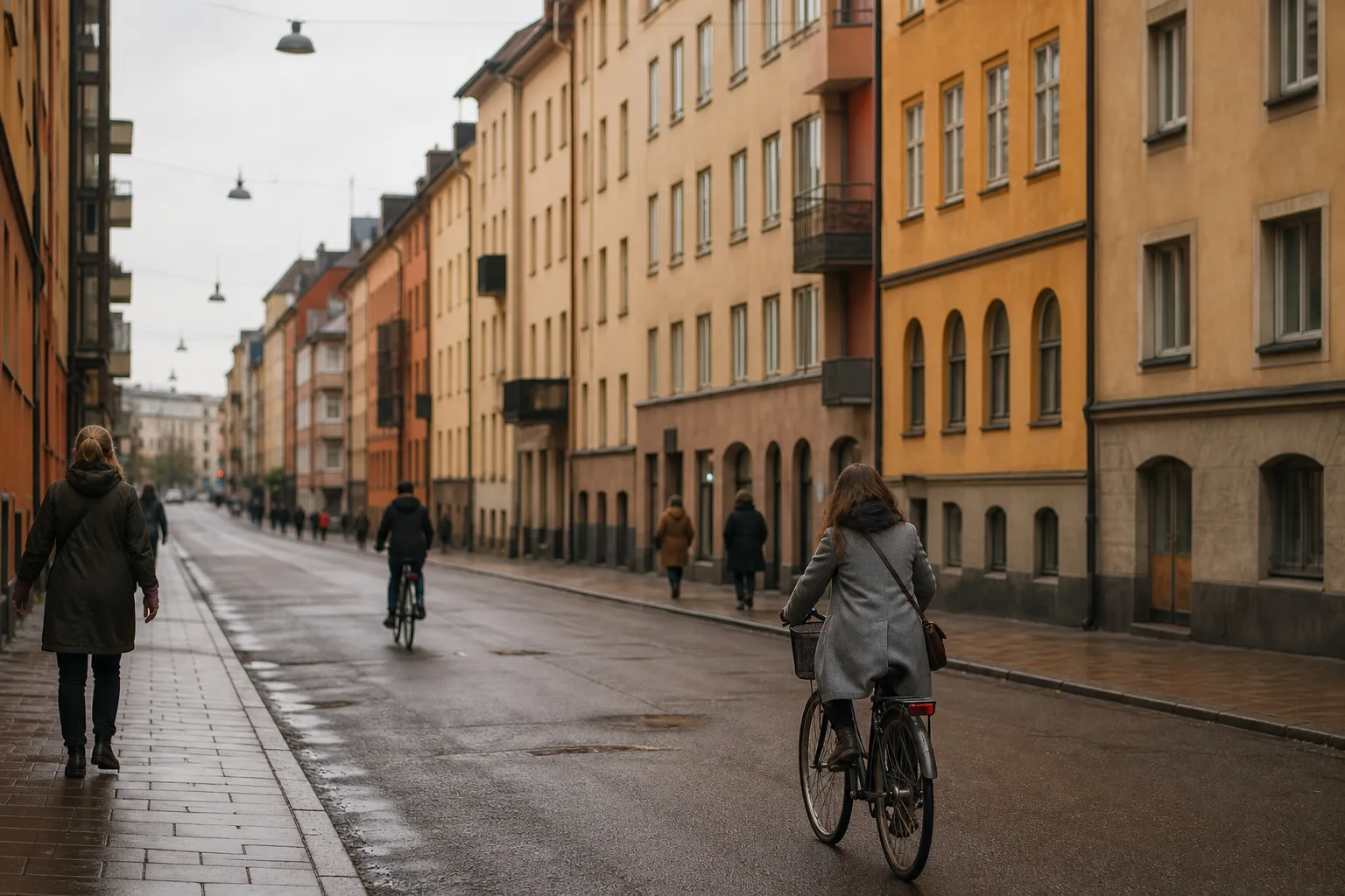 Tät svensk stadsgata med hyreshus