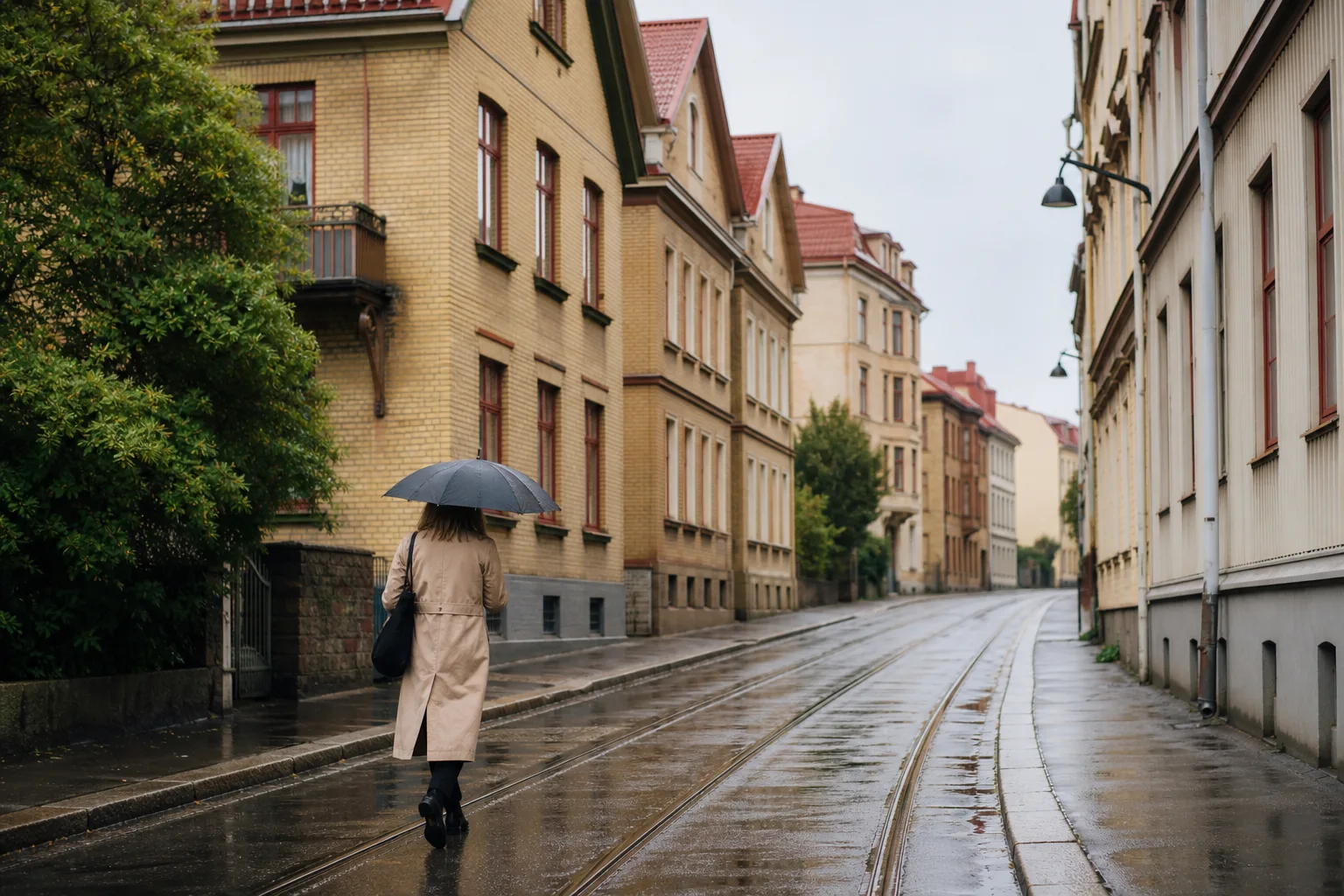 Bostadsgata med trä- och tegelhus