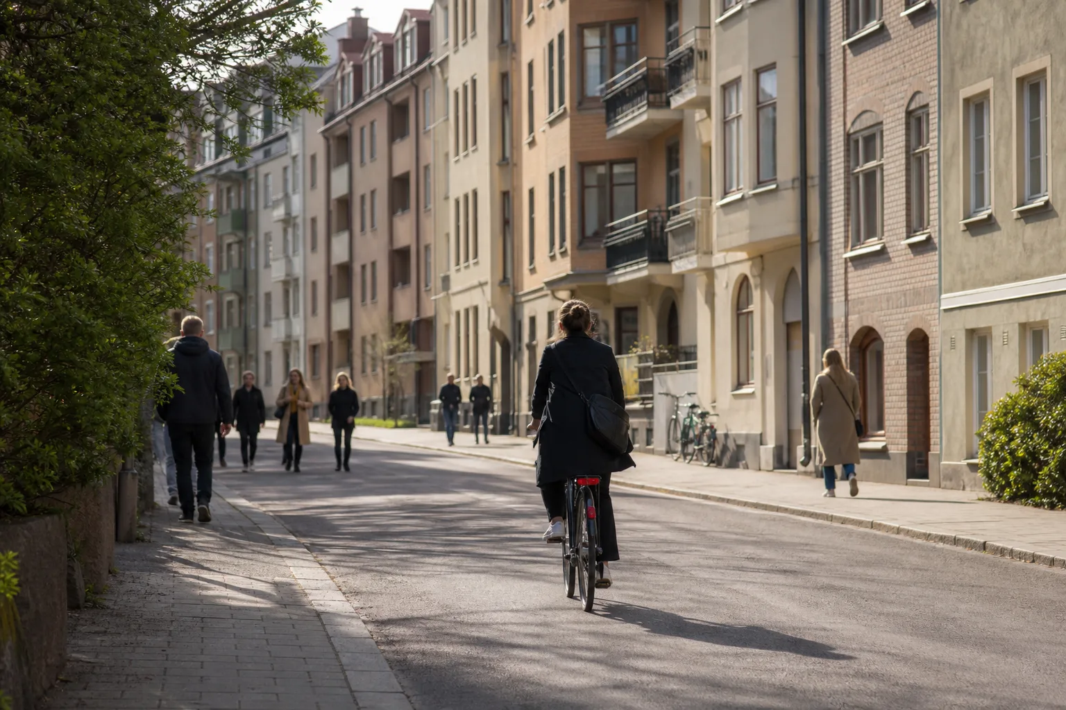 Bostadsgata i tät stadsmiljö