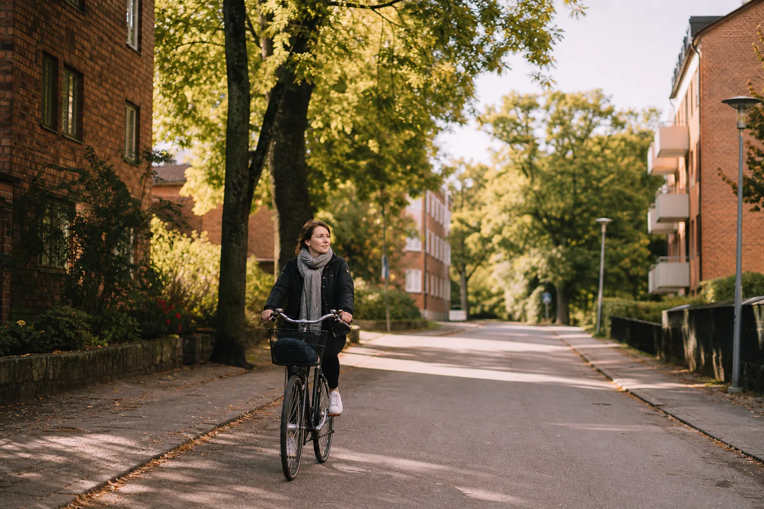 Cyklist på lugn stadsgata